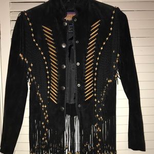 Cripple Creek Black Leather Jacket with Fringe